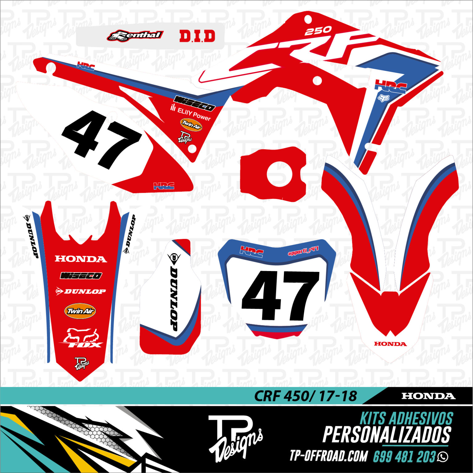 Decalmx Graphics Kit – Fits Honda CRF450 (2017-2020) & CRF250 (2018-2021) – Customizable