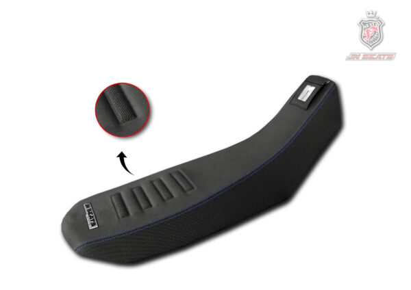 Funda de asiento antideslizante negra con humps vulcanizados y costura de color azul para moto KTM 950 y 990 Adventure de Trail